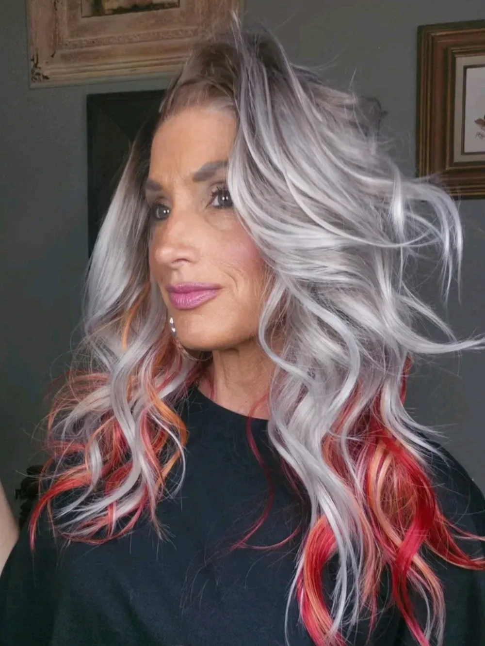 Wavy Cool Blonde Wig with Red Ombre Highlights Rizz In The Color Hot Rod